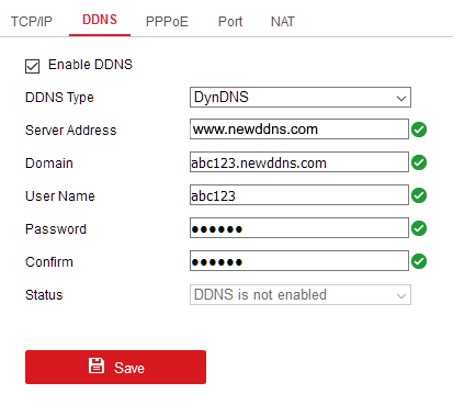 Hikvision Camera DDNS Settings Page